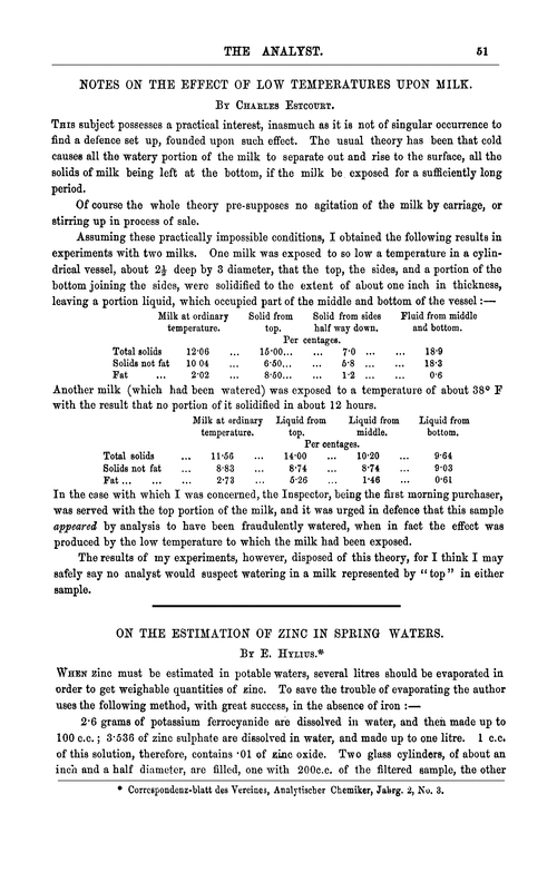 Notes on the effect of low temperatures upon milk