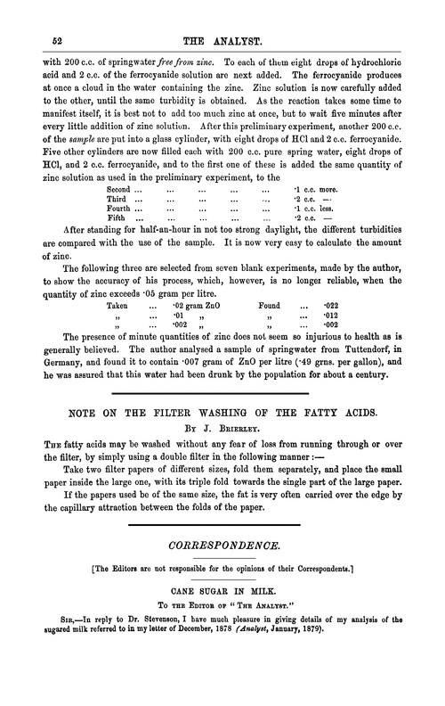 Note on the filter washing of the fatty acids