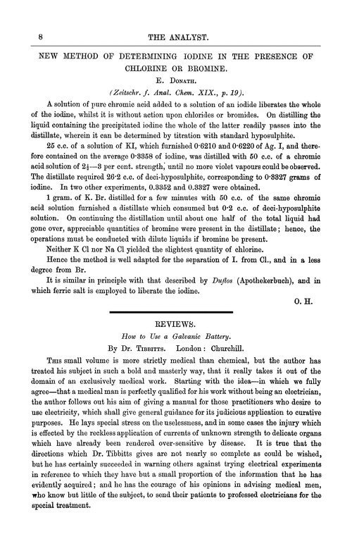 New method of determining iodine in the presence of chlorine or bromine