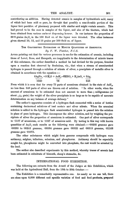 The gravimetric estimation of minute quantities of arsenicum