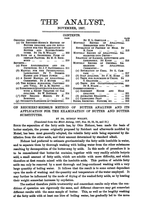 On Reichert-Meissl's method of butter analysis and its application for the examination of butter and butter substitutes