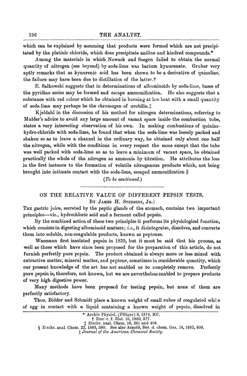 On the relative value of different pepsin tests