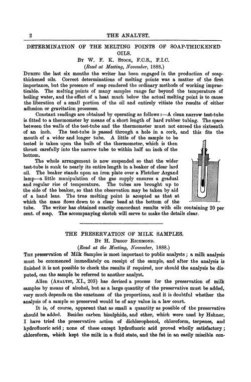 The preservation of milk samples