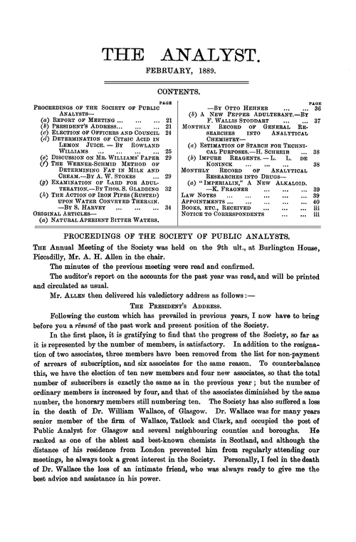 Proceedings of the Society of Public Analysts