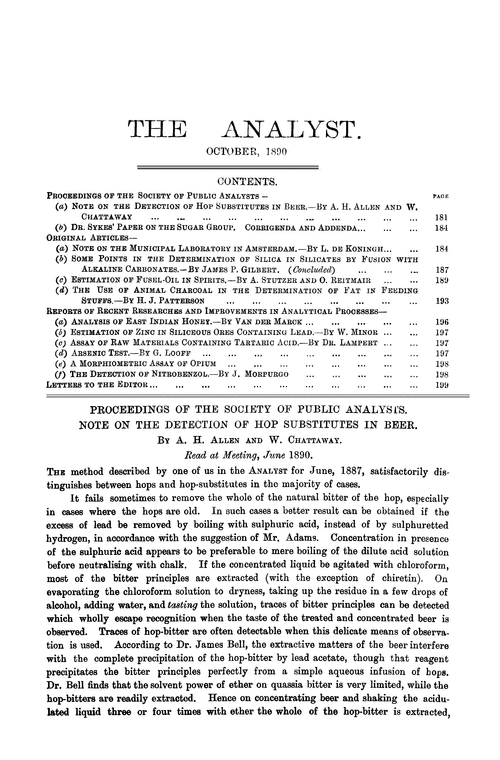 Note on the detection of hop substitutes in beer