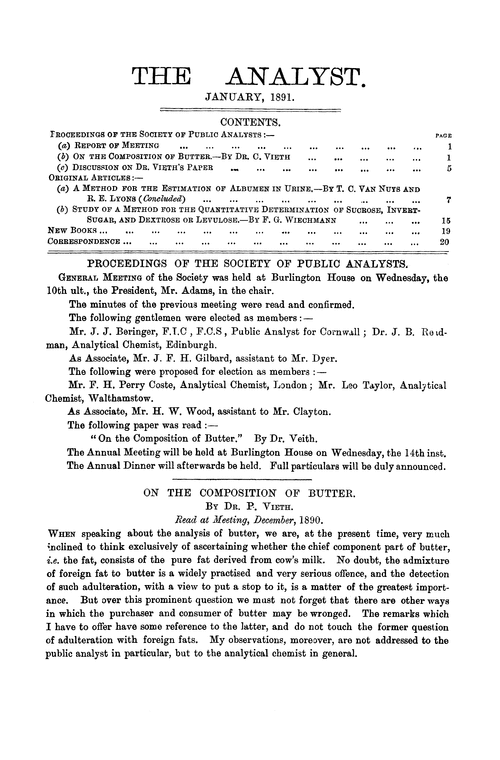 Proceedings of the Society of Public Analysts