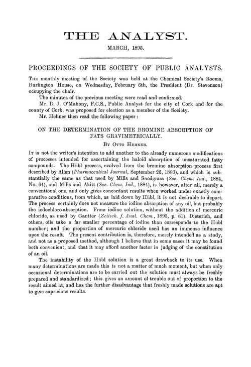 On the determination of the bromine absorption of fats gravimetrically