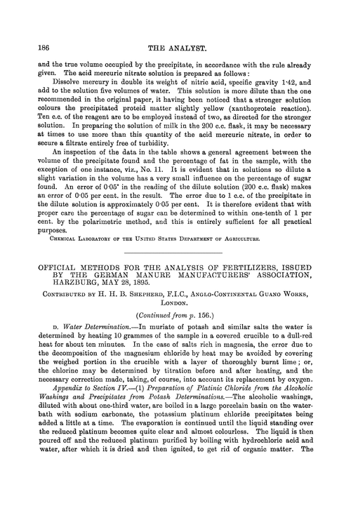 Official methods for the analysis of fertilizers, issued by the German Manure Manufacturers' Association, Harzburg, May 28, 1895