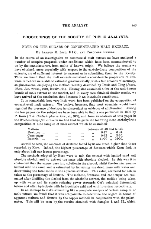 Note on the sugars of concentrated malt extract