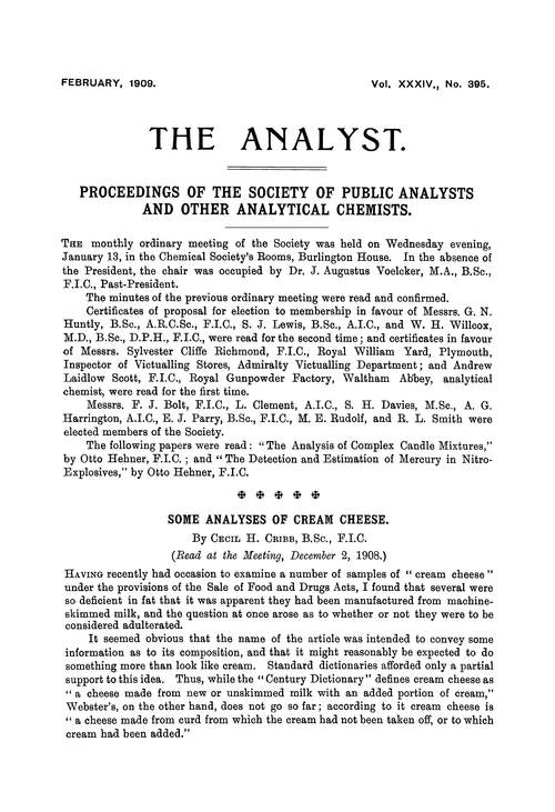 Some analyses of cream cheese