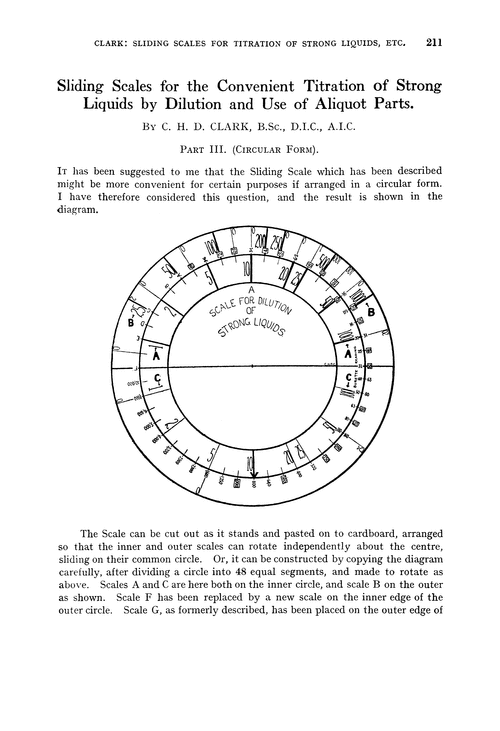 Sliding scales for the convenient titration of strong liquids by dilution and use of aliquot parts