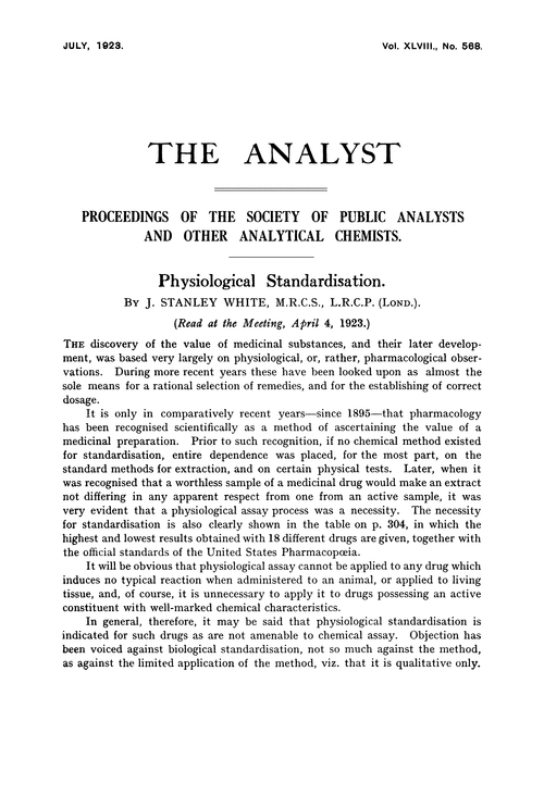 Physiological standardisation