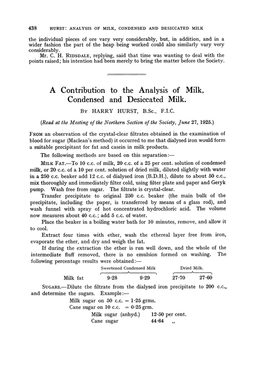 A contribution to the analysis of milk, condensed and desiccated milk