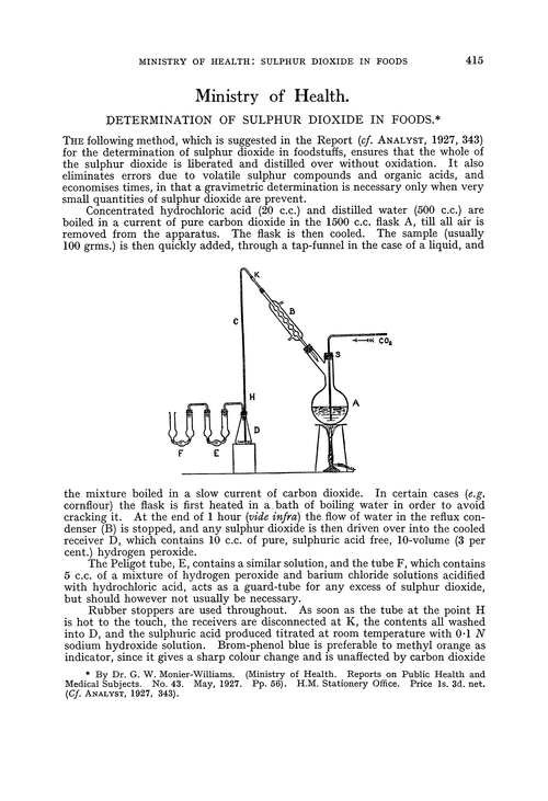 Ministry of Health. Determination of sulphur dioxide in foods