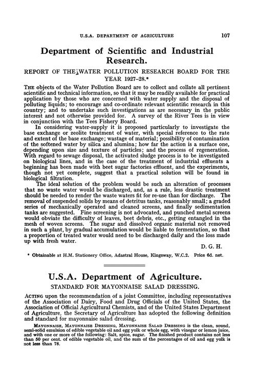 U.S.A. Department of Agriculture. Standard for mayonnaise salad dressing