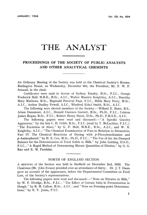 Proceedings of the Society of Public Analysts and other Analytical Chemists