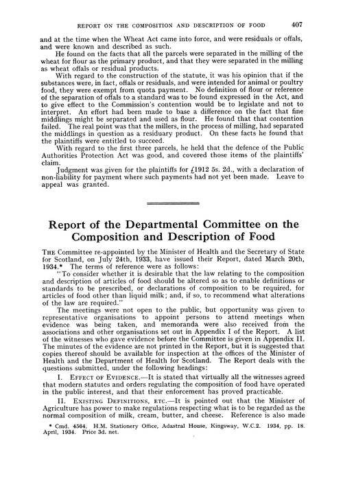 Report of the Departmental Committee on the Composition and Description of Food