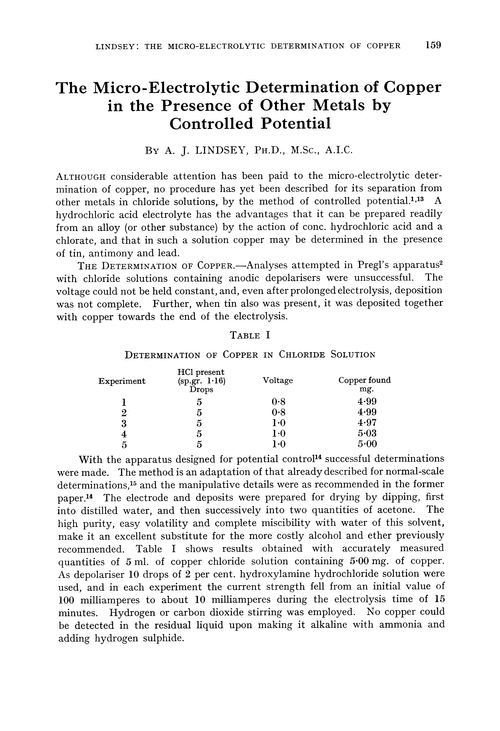 The micro-electrolytic determination of copper in the presence of other metals by controlled potential