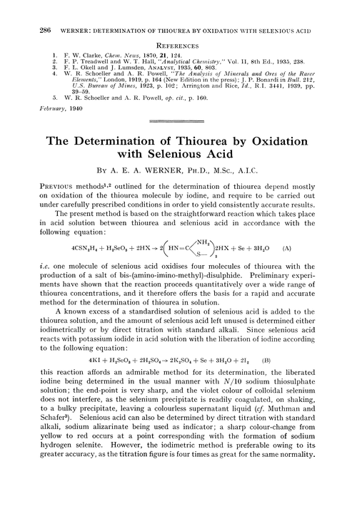 The determination of thiourea by oxidation with selenious acid