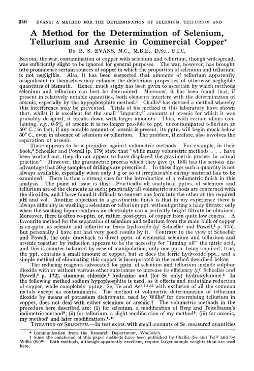 A method for the determination of selenium, tellurium and arsenic in commercial copper