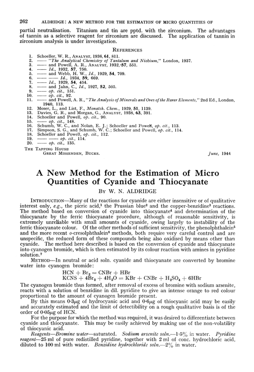 A new method for the estimation of micro quantities of cyanide and thiocyanate