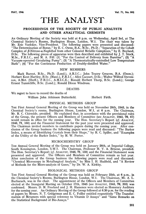 Proceedings of the Society of Public Analysts and other Analytical Chemists