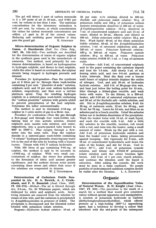 Abstracts of papers published in other journals. Organic