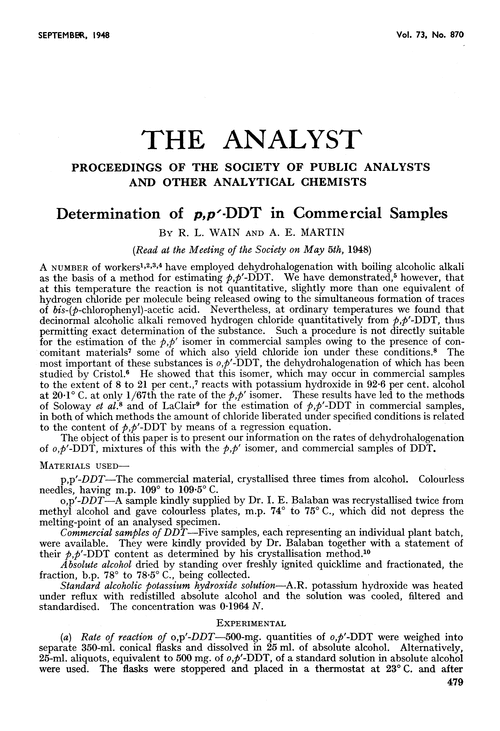 Determination of p,p′-DDT in commercial samples