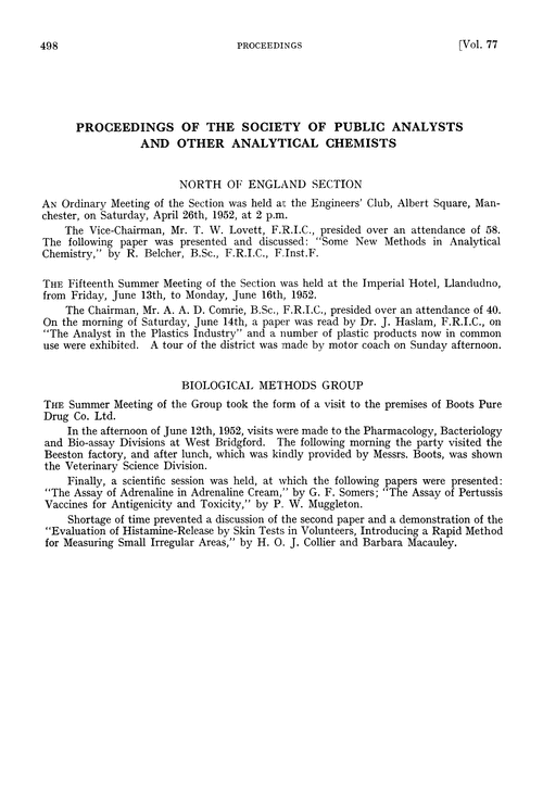 Proceedings of the Society of Public Analysts and other Analytical Chemists