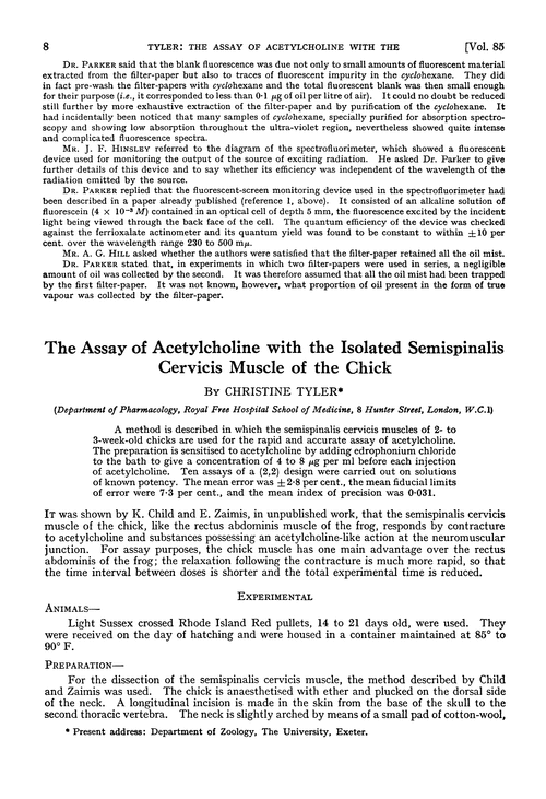 The assay of acetylcholine with the isolated semispinalis cervicis muscle of the chick