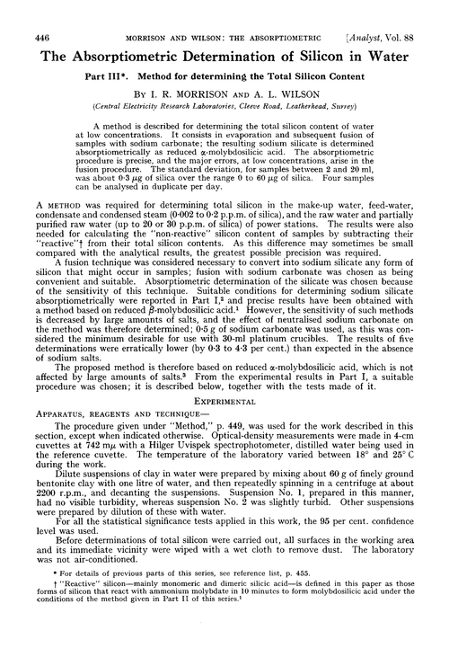 The absorptiometric determination of silicon in water. Part III. Method for determining the total silicon content