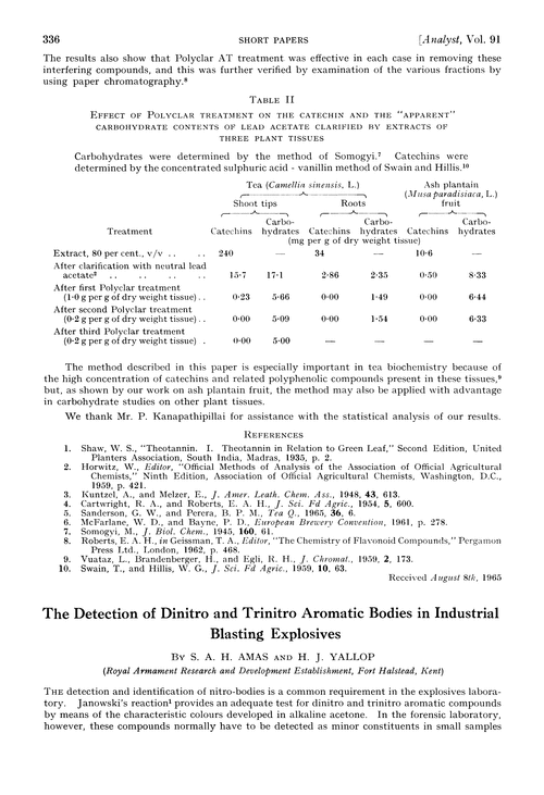 The detection of dinitro and trinitro aromatic bodies in industrial blasting explosives