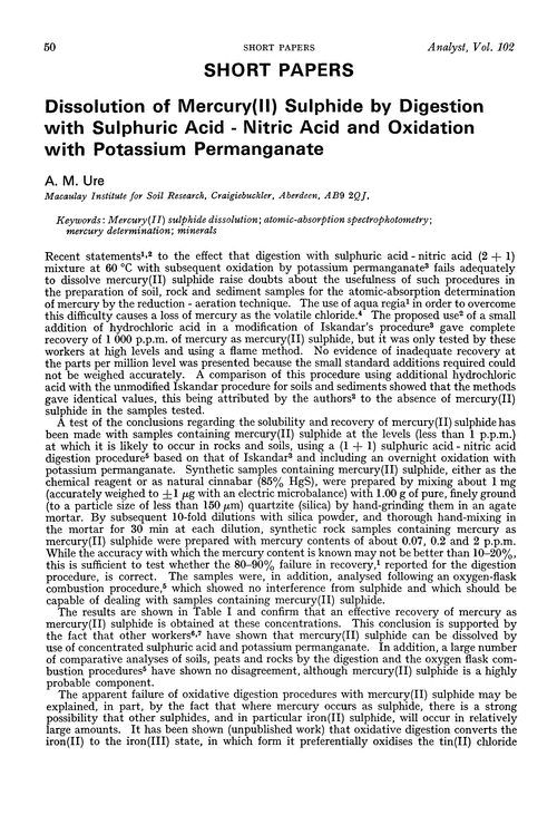 Dissolution of mercury(II) sulphide by digestion with sulphuric acid-nitric acid and oxidation with potassium permanganate