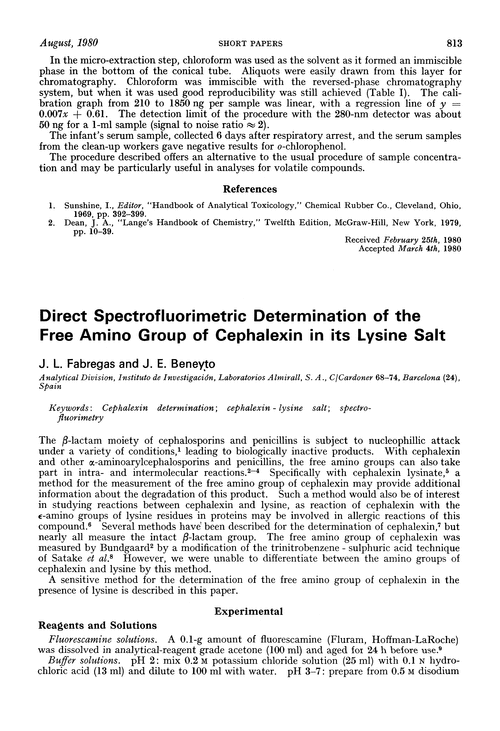 Direct spectrofluorimetric determination of the free amino group of cephalexin in its lysine salt