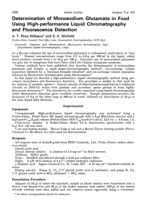 Determination of monosodium glutamate in food using high-performance liquid chromatography and fluorescence detection