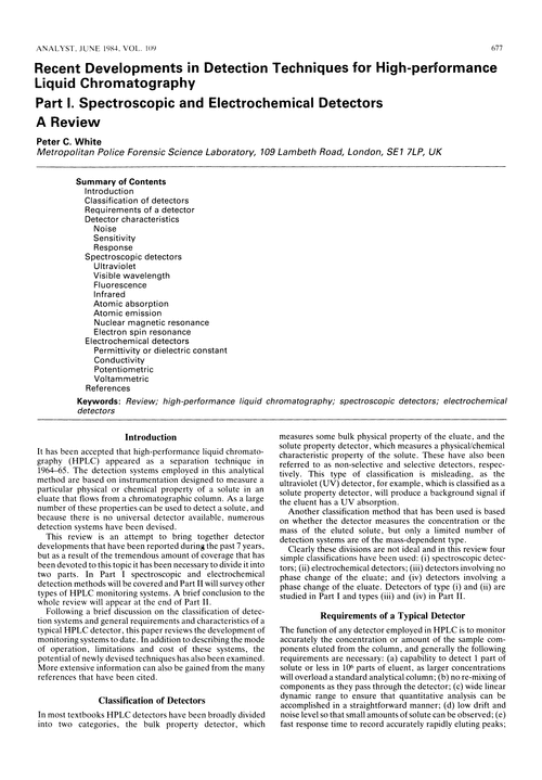 Recent developments in detection techniques for high-performance liquid chromatography. Part I. Spectroscopic and electrochemical detectors. A review