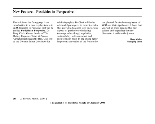 New Feature–Pesticides in Perspective