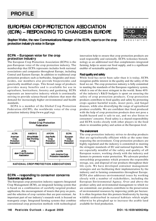 European Crop Protection Association (ECPA) - responding to changes in Europe