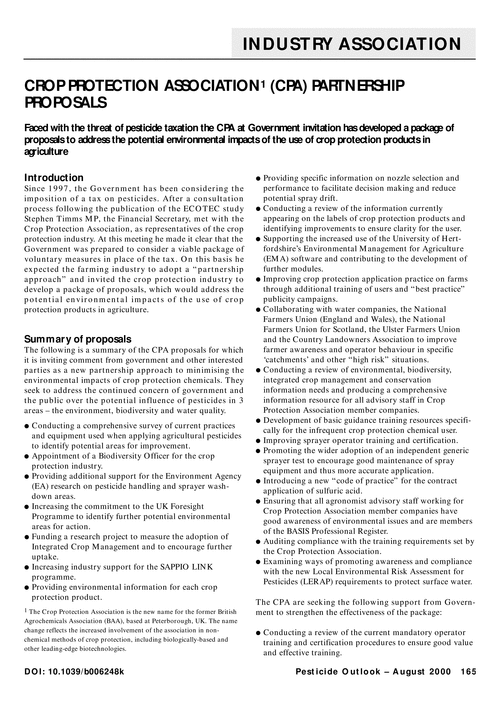 Crop Protection Association (CPA) partnership proposals