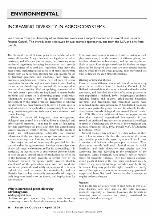 Increasing diversity in agroecosystems