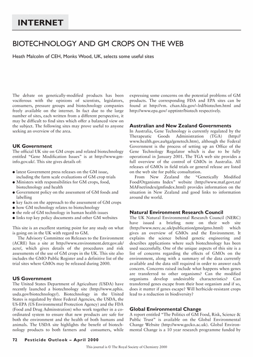 Biotechnology and GM crops on the web