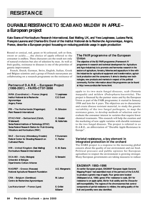 Durable resistance to scab and mildew in apple - a European project