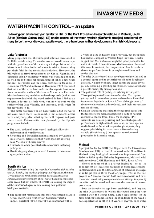 Water hyacinth control - an update