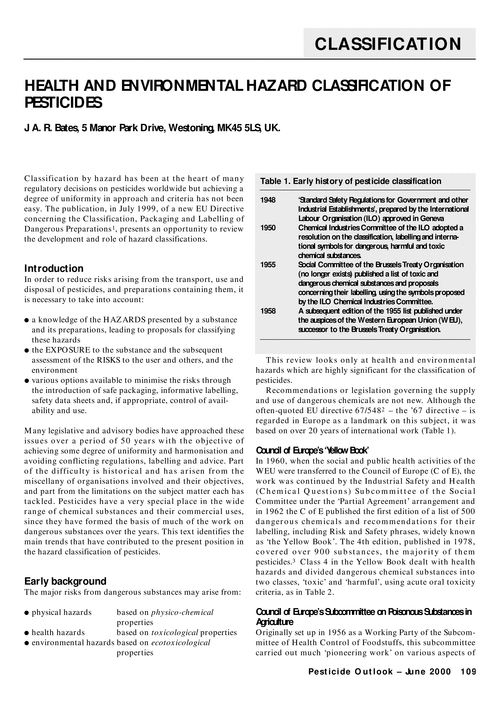 Health and environmental hazard classification of pesticides