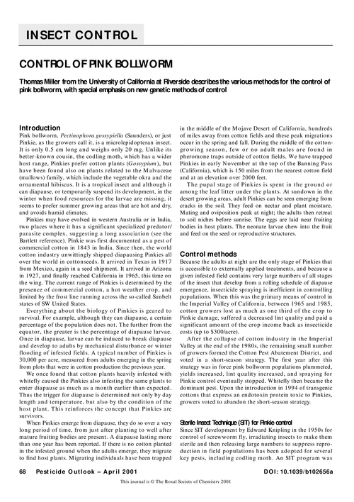 Control of pink bollworm