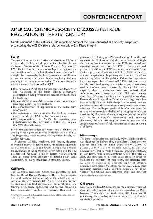 American Chemical Society discusses pesticide regulation in the 21st century