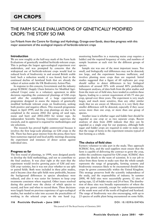 The farm scale evaluations of gnetically modified crops: the story so far