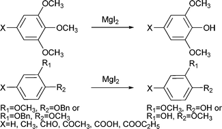 Graphical abstract: Selective demethylation and debenzylation of aryl ethers by magnesium iodide under solvent-free conditions and its application to the total synthesis of natural products