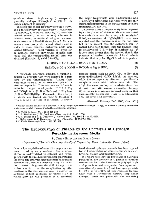 The hydroxylation of phenols by the photolysis of hydrogen peroxide in aqueous media