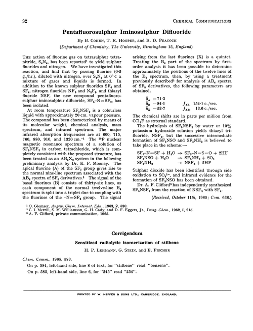 Pentafluorosulphur iminosulphur difluoride